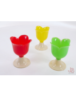 3 Vintage 1950's plastic flower egg cups - red green yellow - Retro MCM