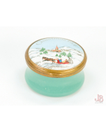 Bilston & Battersea Halcyon Days Enamel Trinket Box - Christmas 1974 - round


