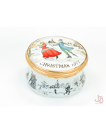 Bilston & Battersea Halcyon Days Enamel Trinket Box - Christmas 1977 - round

