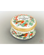 Bilston & Battersea Halcyon Days Enamel Trinket Box - Christmas 1981 - round

