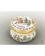 Bilston & Battersea Halcyon Days Enamel Trinket Box - Christmas 1982 - round

