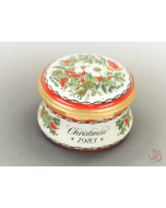 Bilston & Battersea Halcyon Days Enamel Trinket Box - Christmas 1983 - round


