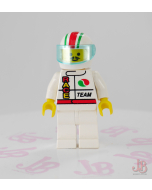 Lego minifigure oct045 Octan - Race Team, White Legs, White Red/Green Striped Helmet, Trans-Light Blue Visor