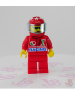Lego minifigure oct026 Octan - Racing, Red Legs, Red Helmet 7 White Stars, Trans-Light Blue Visor