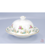 Crown Staffordshire Butter Dish - Embossed Scroll turquoise gold rose bone china