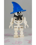 Lego minifigure gen005 Skeleton with Standard Skull, Blue Wizard / Witch Hat and Black Bandana (Boney)